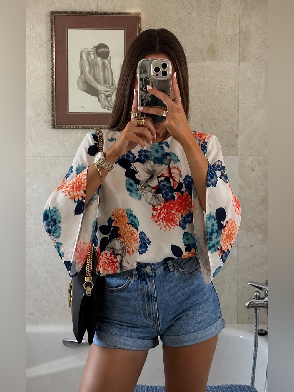 Vince Camuto Floral Chiffon Bell Long-Sleeve Pullover Blouse Top Small White - Picture 12 of 12